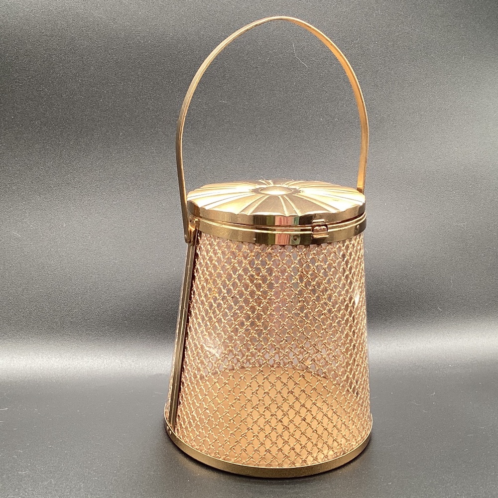 Vtg 1950’s Majestic Hard Purse Mirror Lid Lantern Handbag Gold Mesh minordamage
